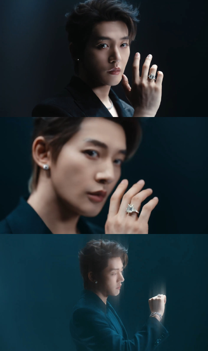 鄧為深V西裝和天然鉆石好配/芒果體育